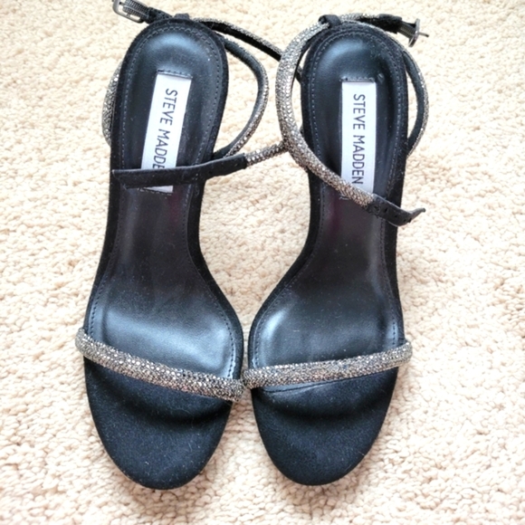 Steve Madden Rhinestone Strap Black Heels Size 5.5 - Picture 3 of 5